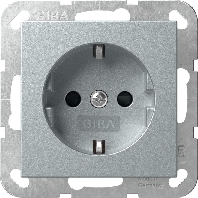 1St. Gira 475526 SCHUKO-Steckdose 16A 250V mit Shutter, ohne Befestigungskrallen Steckklemmen, Aluminium