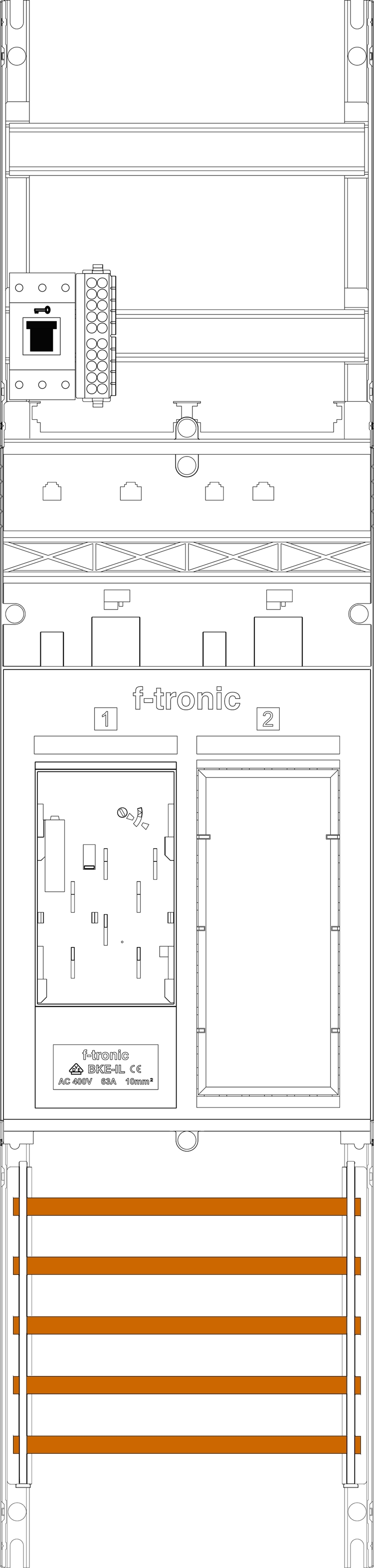 1St. F-Tronic ER6L-HSS Zählerfeld ER6L-HSS, 1-feldrig, H=1050mm, 1-eHZ lange Kabel, 1 HSS, 1 Res. 7141101