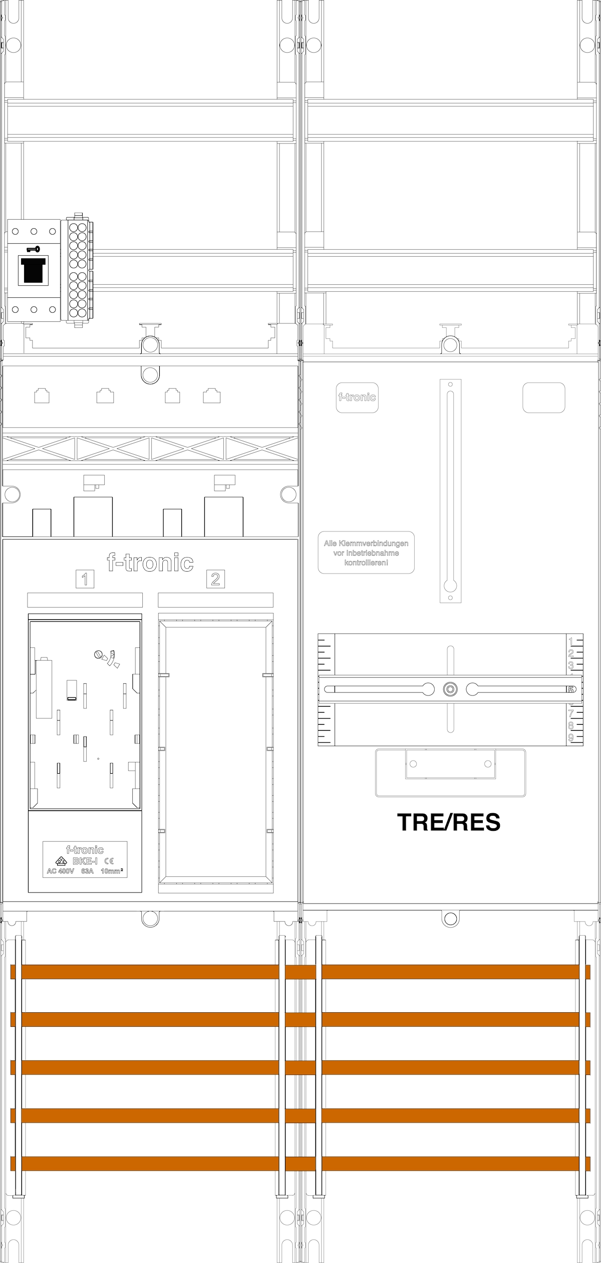 1St. F-Tronic ER6R1B-HSS Zählerfeld ER6R1B-HSS, 2-feldrig, H=1050mm, 1-eHZ, 1 HSS, 1 Res., 1 TRE 7141123
