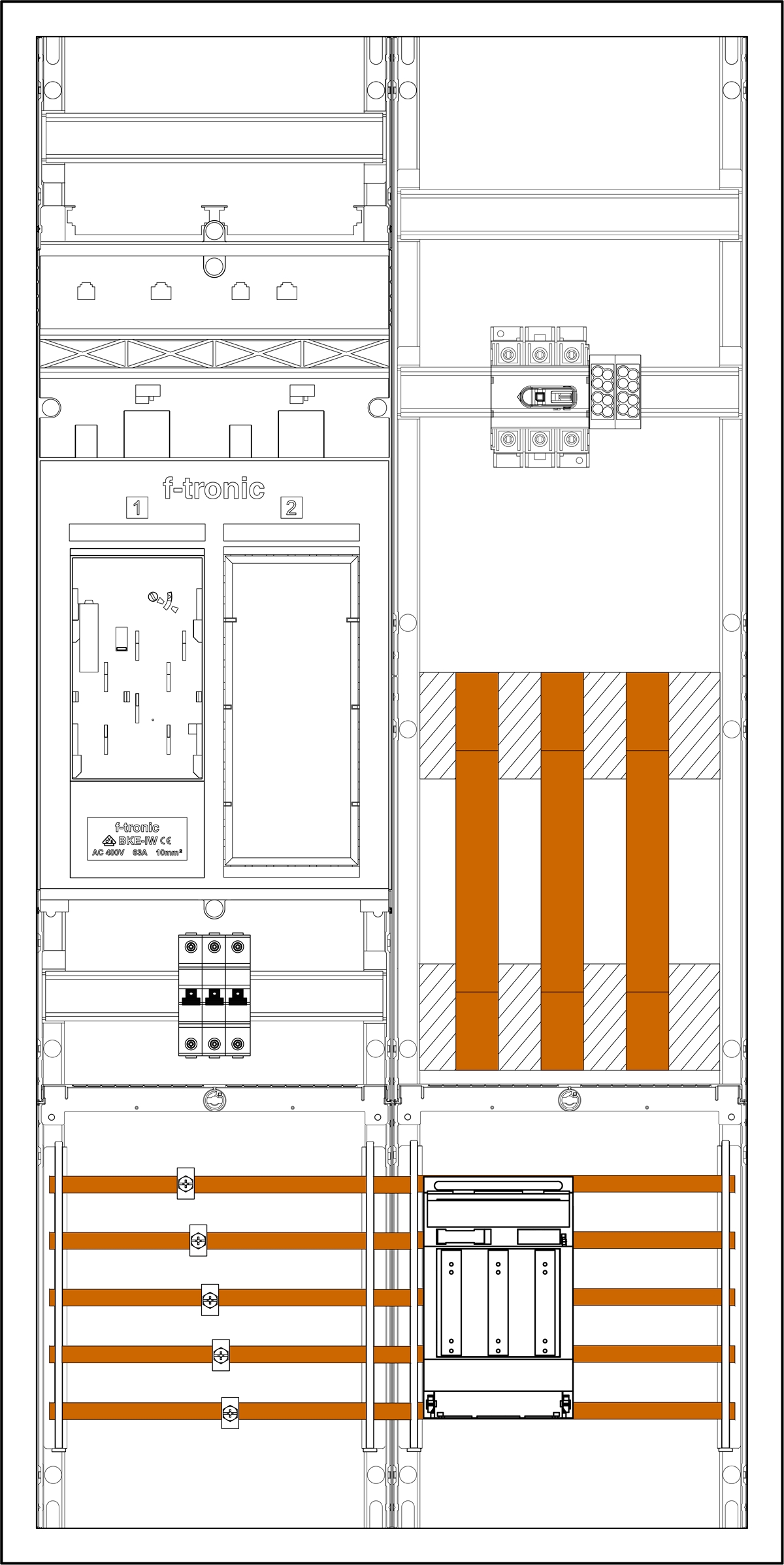 1St. F-Tronic EHZ721W100LS Wandlerschrank eHZ 100A, EHZ721W100LS, NH-Trenner 160A, LS-Schalter B6A 3-polig 25kA 7198001