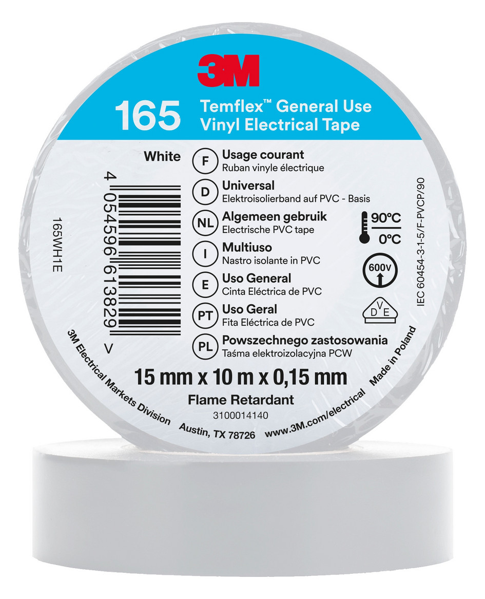 10St. 3M 165WH1E Isolierband Weiss 15mmx10m