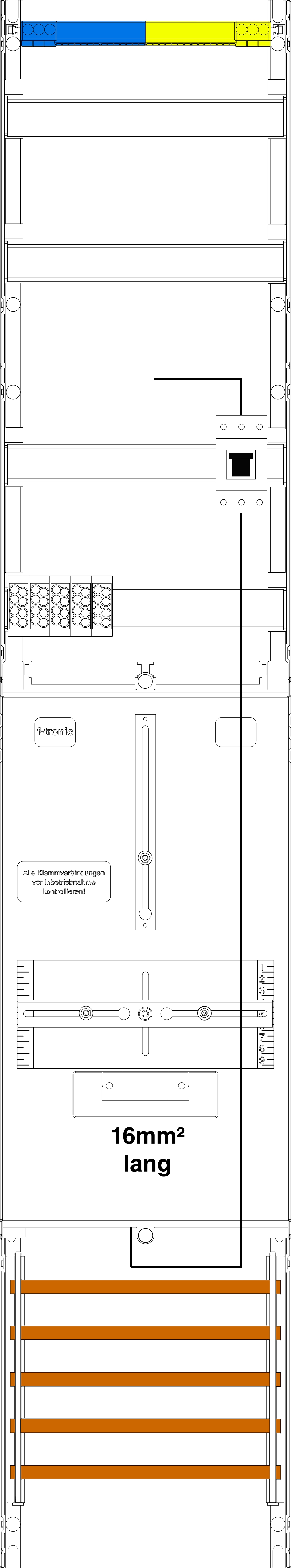 1St. F-Tronic VZ6-16L-PV Zählerfeld VZ6-16L-PV,H=1350mm, 1-feldrig,1-3.HZ 16mm²,Kaskade, 1 HSP, Vert. 2 7143332