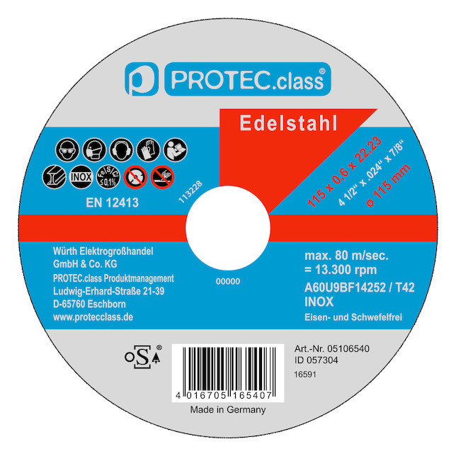 1St. Protec.class PTINS115 PTINS115TrennscheibeInox115x0,6x22mm 10x 1St. Protec.class PTINS115 PTINS115TrennscheibeInox115x0,6x22mm 10x