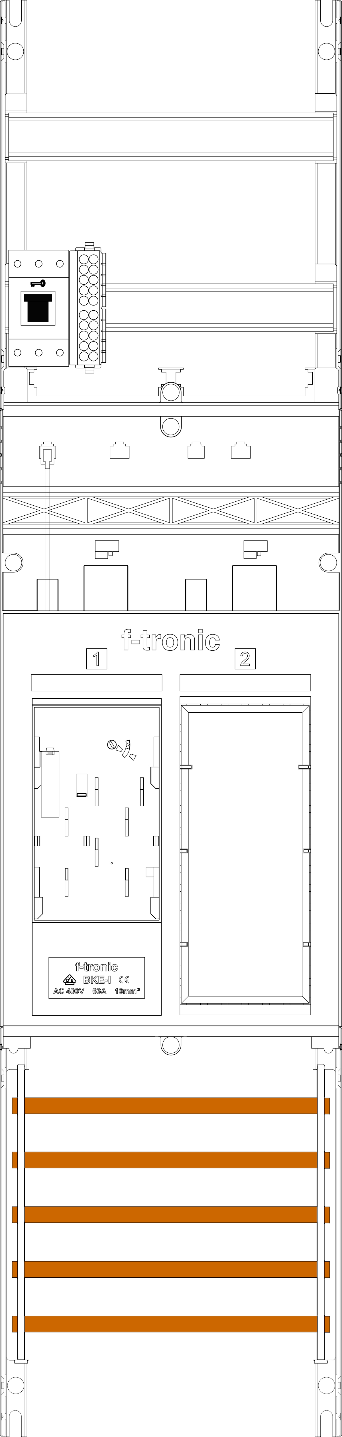 1St. F-Tronic ER6DS-HSS Zählerfeld ER6DS-HSS,1-feldrig, H=1050mm, 1-eHZ mit DS, 1 HSS, 1 Res. 7141250