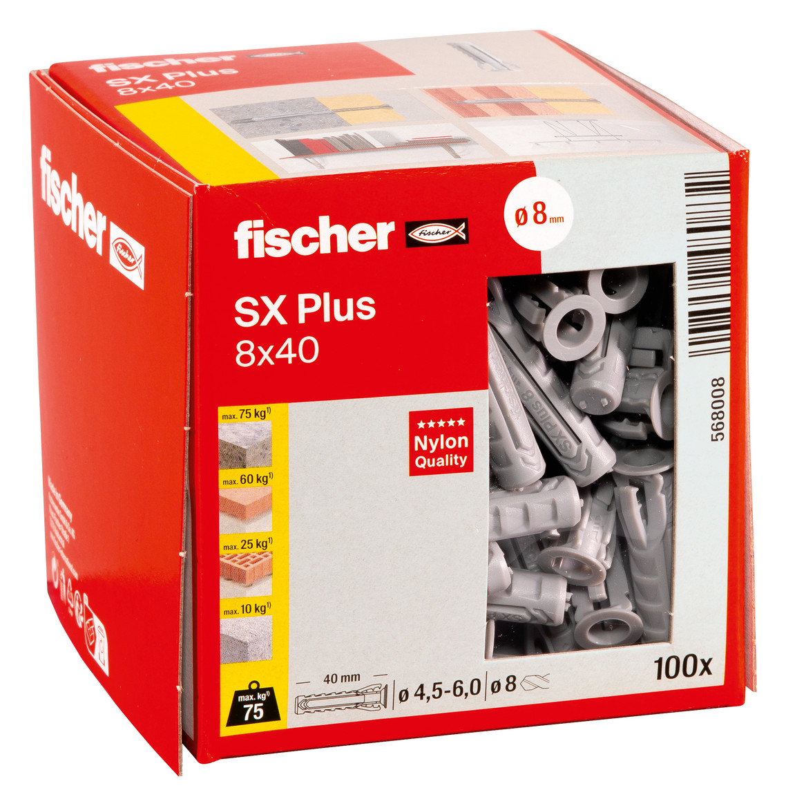 100St. Fischer Dübel SX Plus 8x40 568008 100St. Fischer Dübel SX Plus 8x40 568008