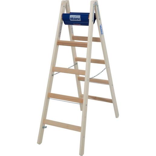 1St. Krause 170071W STABILO Sprossen-DoppelLeiter (Holz) mit Werkzeugtasche