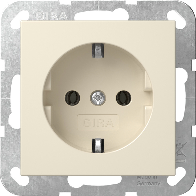 1St. Gira 446601 SCHUKO-Steckdose 16A 250V ohne Befestigungskrallen, Cremeweiß glänzend