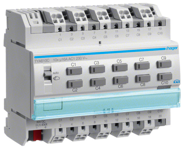 1St. Hager TYA610C Schalt-/Jalousieaktor 10/5fach KNX, 16A