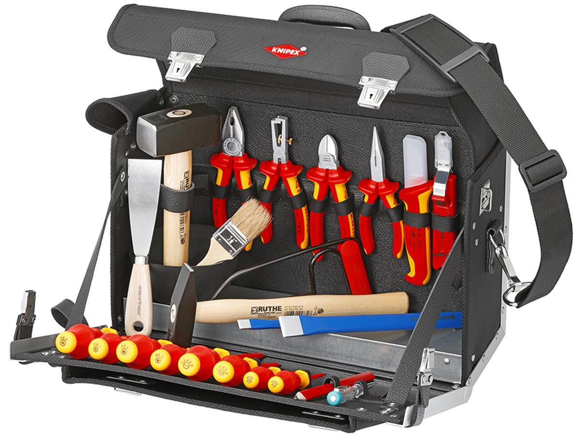 1St. Knipex 00 21 03 L S VDE Werkzeugtasche Elektro Standard Rindledertasche 24-tlg., Farbe schwarz 420 x 160 x 250 mm (