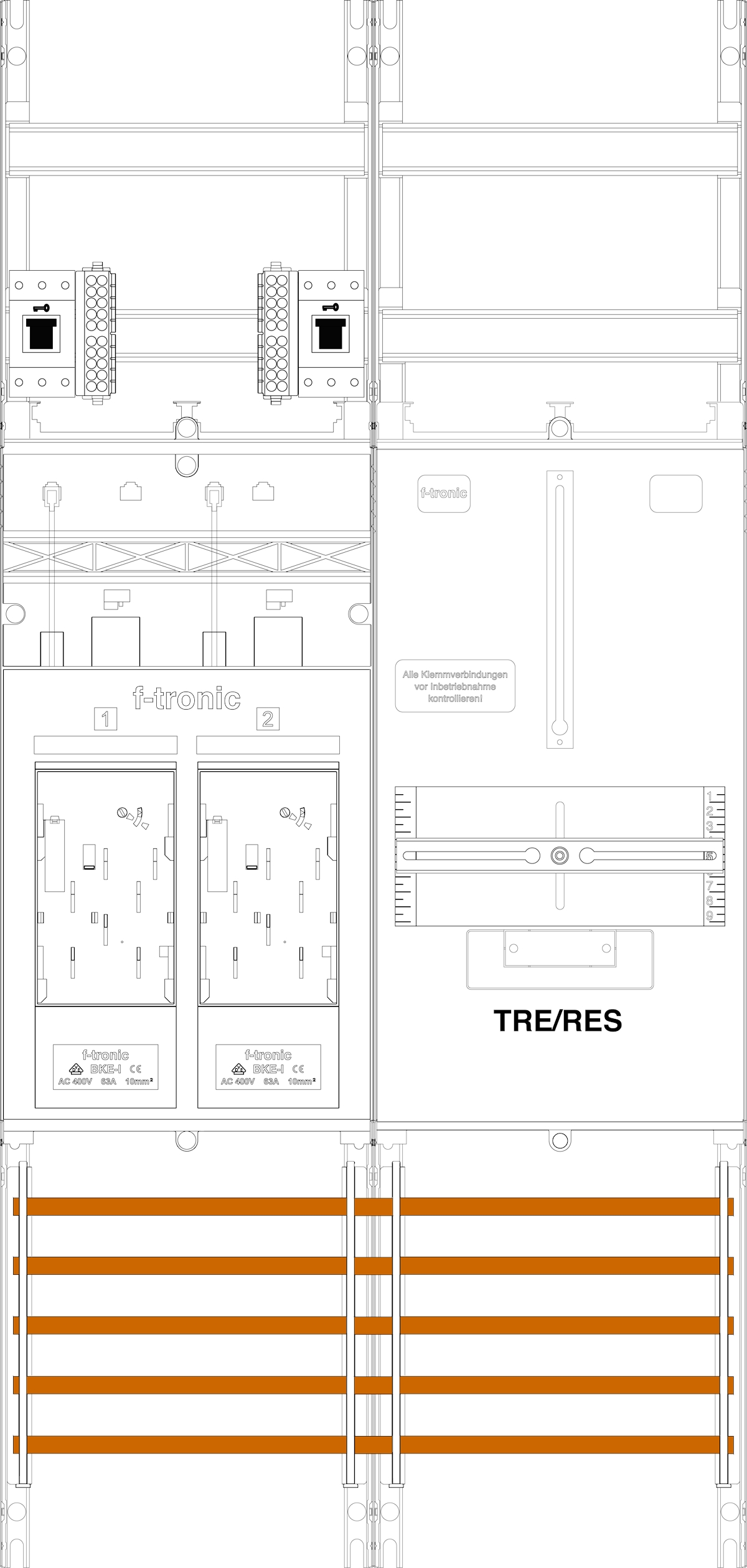 1St. F-Tronic E16DSR1B-HSS Zählerfeld E16DSR1B-HSS, 2-feldrig, H=1050mm, 2-eHZ mit, DS, 2 HSS, 1 TRE 7141274