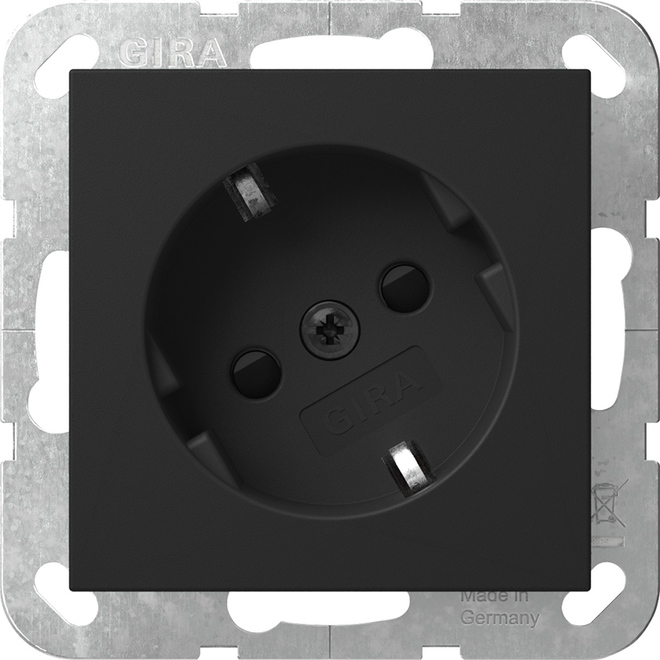 1St. Gira 4418005 Steckdose 16A 250V mit um 30 gedrehtem Einsatz und Shutte, Schwarz matt