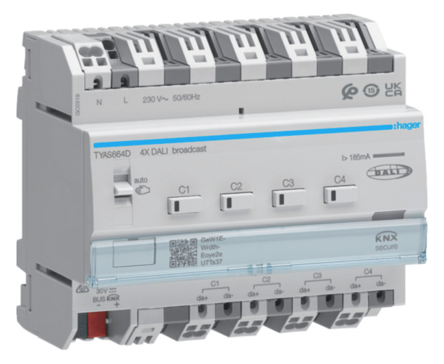1St. Hager TYAS664D DALI Aktor 4-fach KNX Secure easy Broadcast