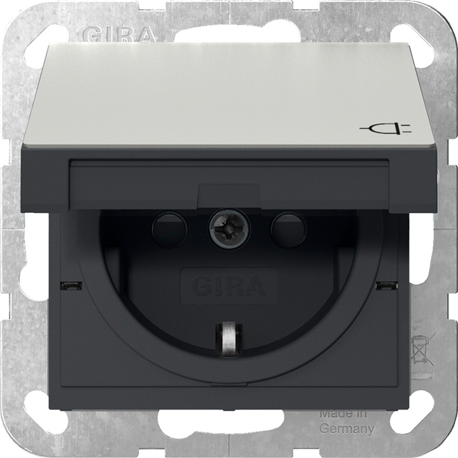 1St. Gira 4414600 Steckdose 16A 250V mit Klappdeckel und Shutter, Edelstahl