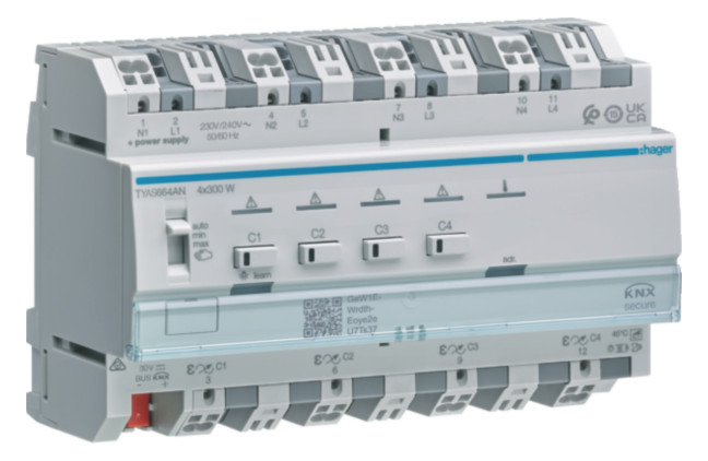 1St. Hager TYAS664AN Univ.-Dimmaktor 4f KNX Secure, 4x300W