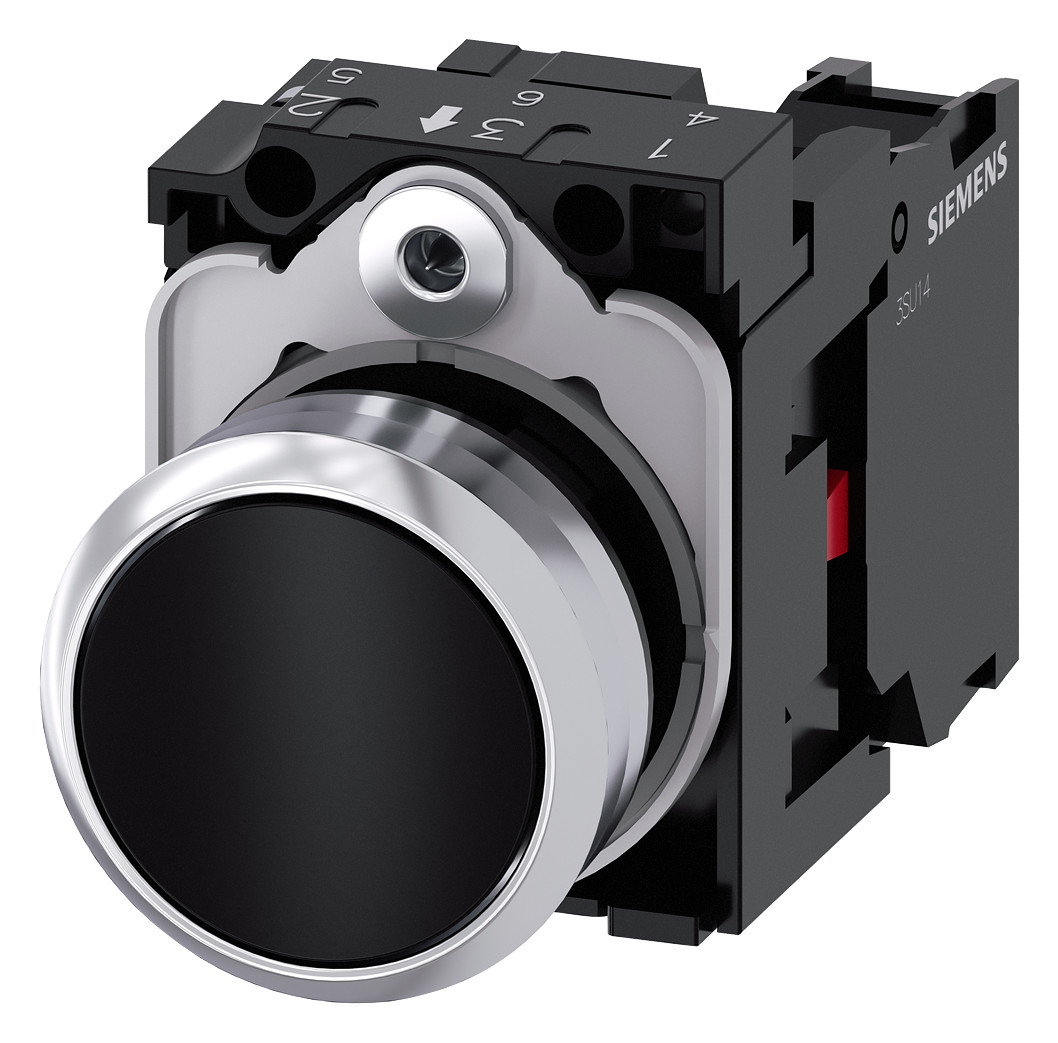 1St. Siemens 3SU1150-0AB10-1CA0 Drucktaster, 22mm, rund, Metall, hochglanz schwarz