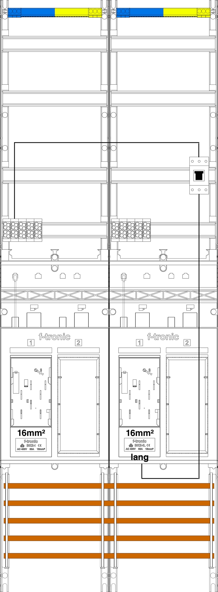 1St. F-Tronic ER29DS-16L-PV Zählerfeld ER29DS-16L-PV, 2-feldrig,H=1350mm,2-eHZ 16mm², mit DS, Kaskade, 1 HSP, 2 Res. 7143175