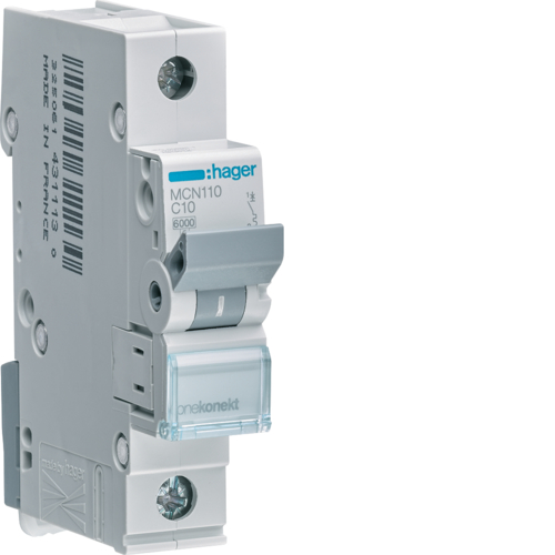 Hager MCN110 Leitungsschutzschalter 1 polig 6kA C 10A 1 Modul Hager MCN110 Leitungsschutzschalter 1 polig 6kA C 10A 1 Modul