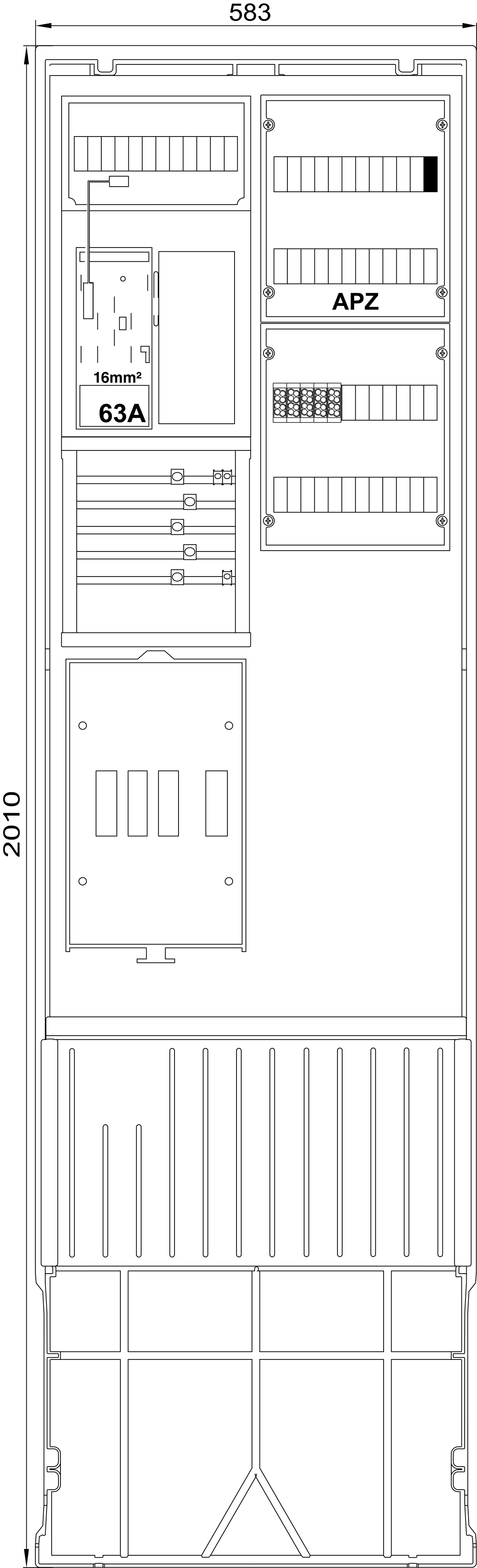 1St. F-Tronic ZSA202-2-eHZ16APZHAK Zähleranschlusssäule 2-feldrig, H=2010mm,eHZ 16mm²,ohne Haube, ZSA202-2-eHZ16-APZ-HAK-HO 7160181