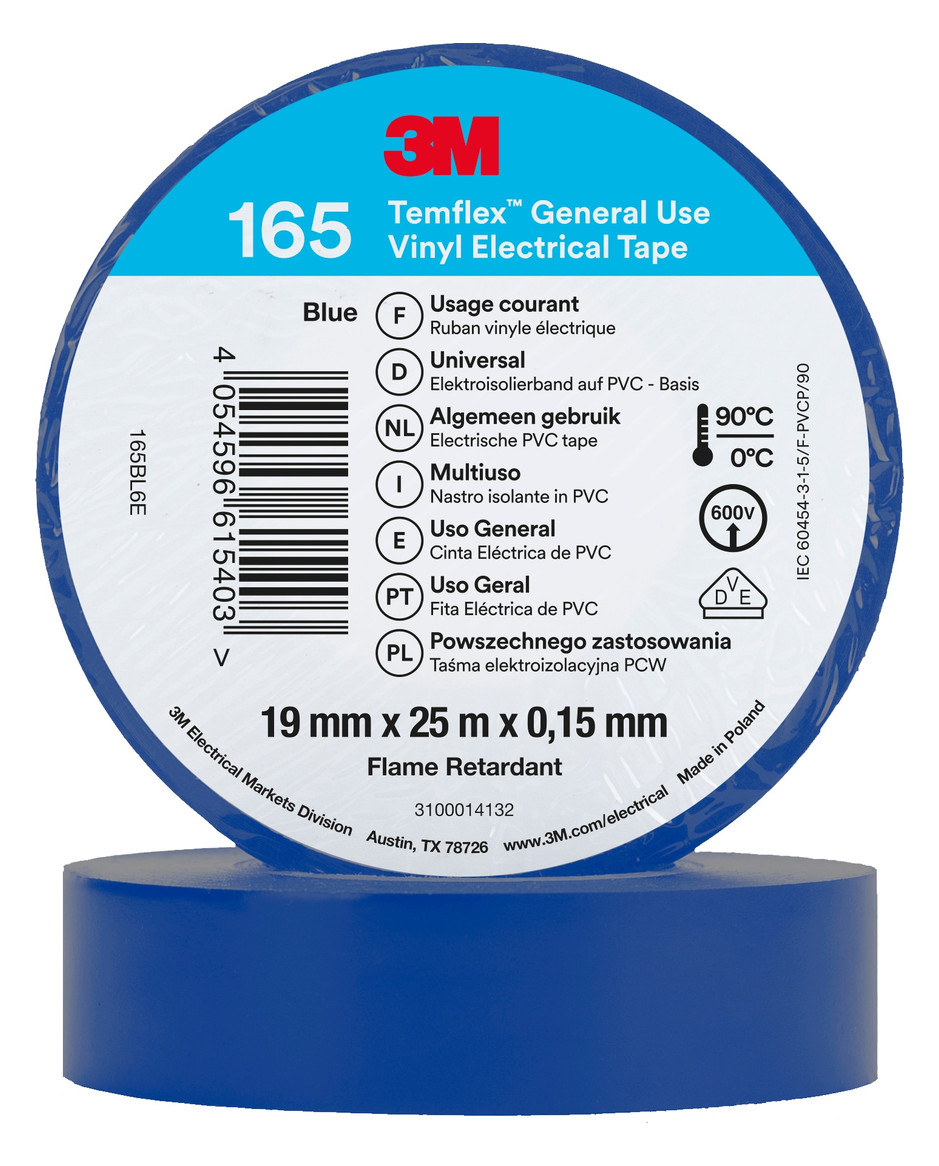 1St. 3M Temflex 165 Isolierband Blau 19mmx25m