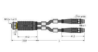 1St. TURCK VBRK4.4-2PSG3M-0.3/0 Zweifachverteiler, Y-Verteiler mit Leitu