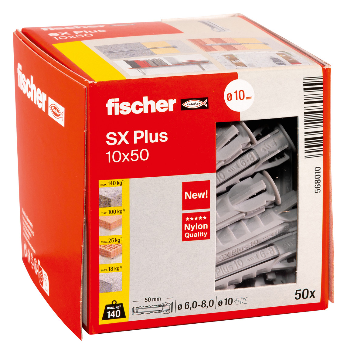 50St. Fischer Dübel SX Plus 10x50 568010 50St. Fischer Dübel SX Plus 10x50 568010