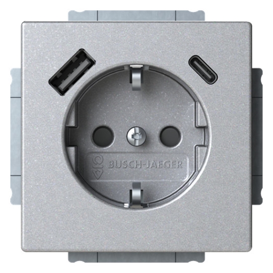 1St. Busch-Jaeger 20 EUCB2USBAC-83 SCHUKO® USB-Steckdosen-Einsatz Safety+ mit USB A/C alusilber - Plattform 63 alusilber 2CKA002011A6304