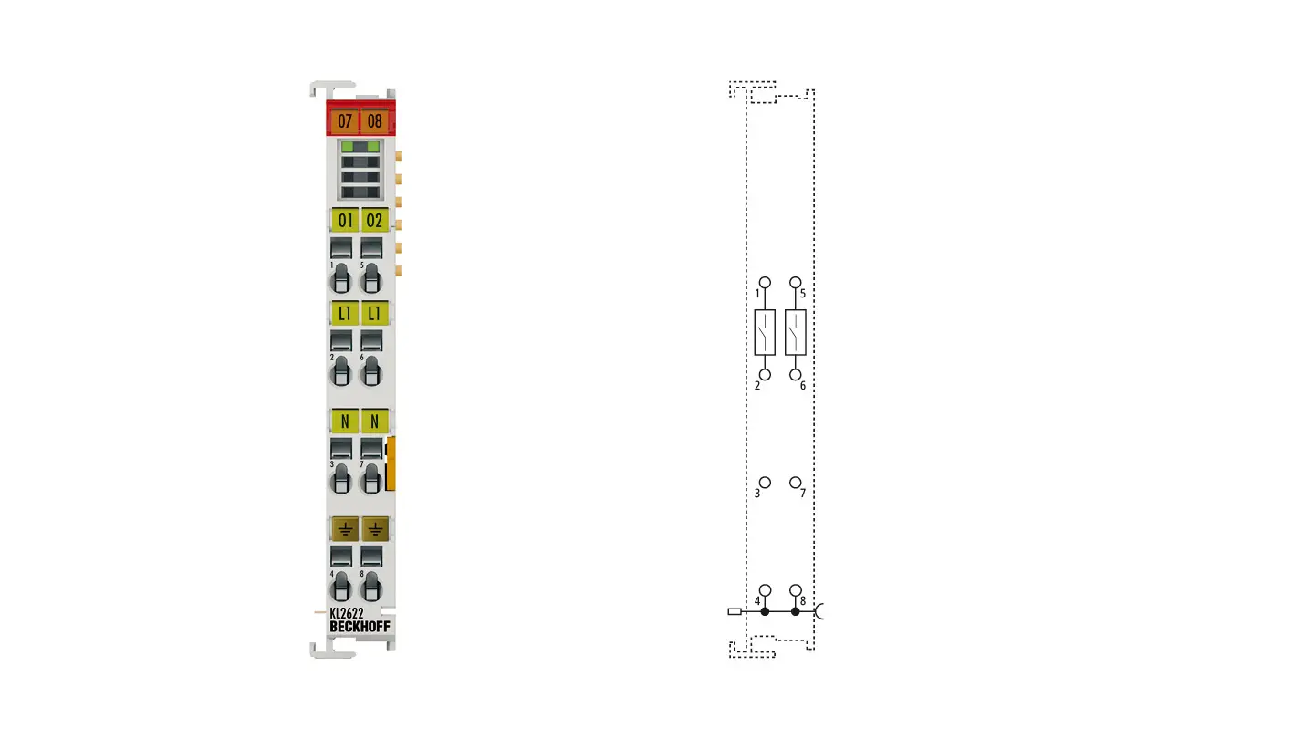 1St. Beckhoff Automation KL2622 2-Kanal-Relais-Ausgangsklemme 230 V AC, 2 A, potenzialfreie Schließer, 4-Leitertechnik,o
