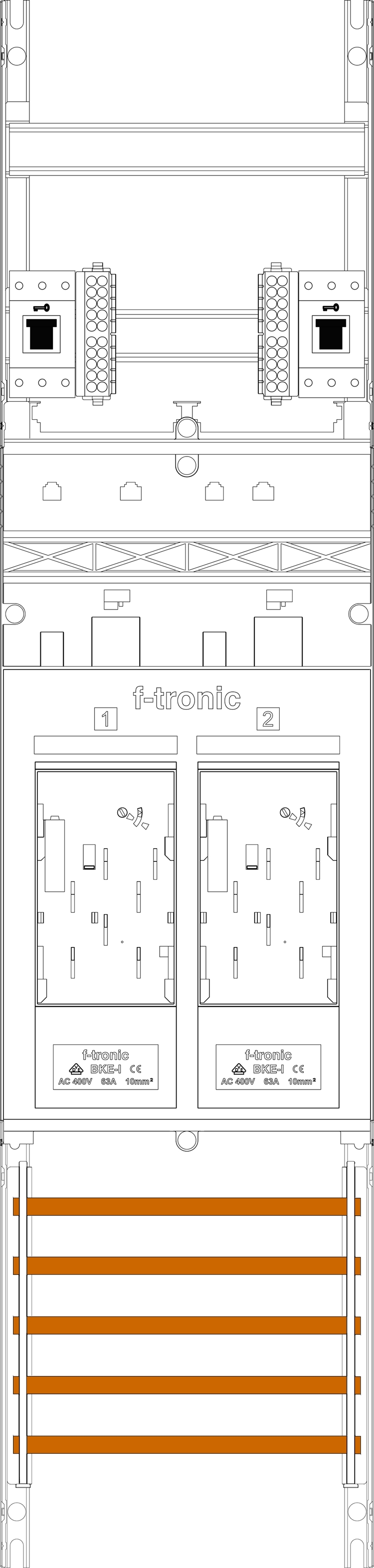 1St. F-Tronic E16-HSS Zählerfeld E16-HSS, 1-feldrig, H=1050mm, 2-eHZ, 2 HSS 7141109
