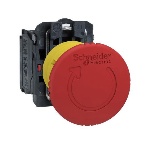 1St. Schneider Electric XB5AS8442 Not-Halt/Not-Aus-Taster, rot, Ø40, Drehentriegelung Ø22, 1Ö