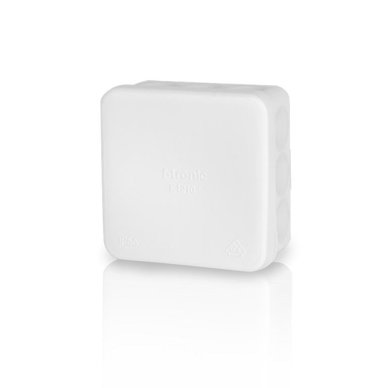 10St. F-Tronic E1210w FR Abzweigkasten E1210W, 80x80x37mm, IP55, ws/ws, o. Laschen, m. Durchstoßmembr. 7340160