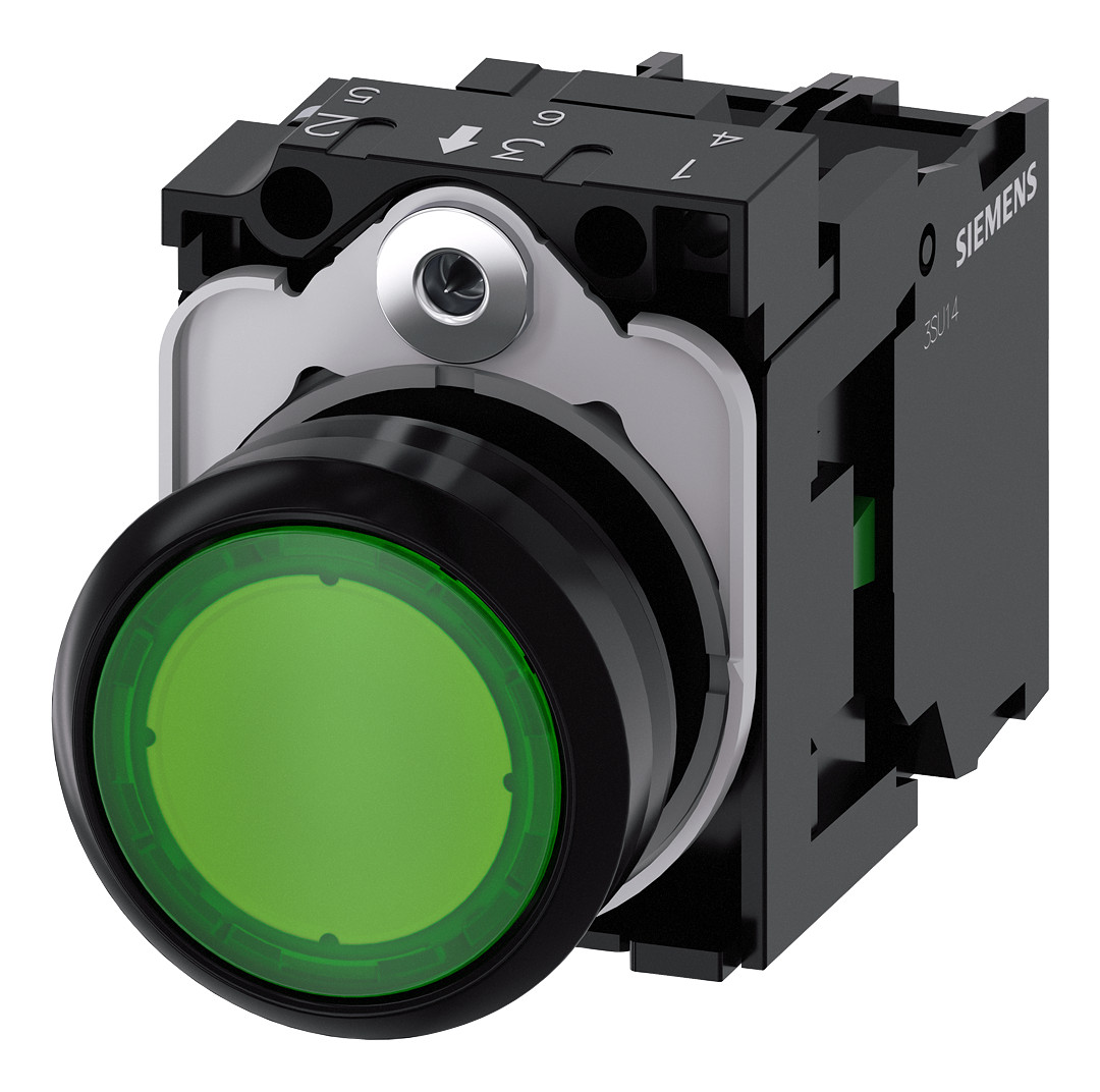 1St. Siemens 3SU1102-0AB40-1BA0 Drucktaster, beleuchtet, 22mm, rund, Kun