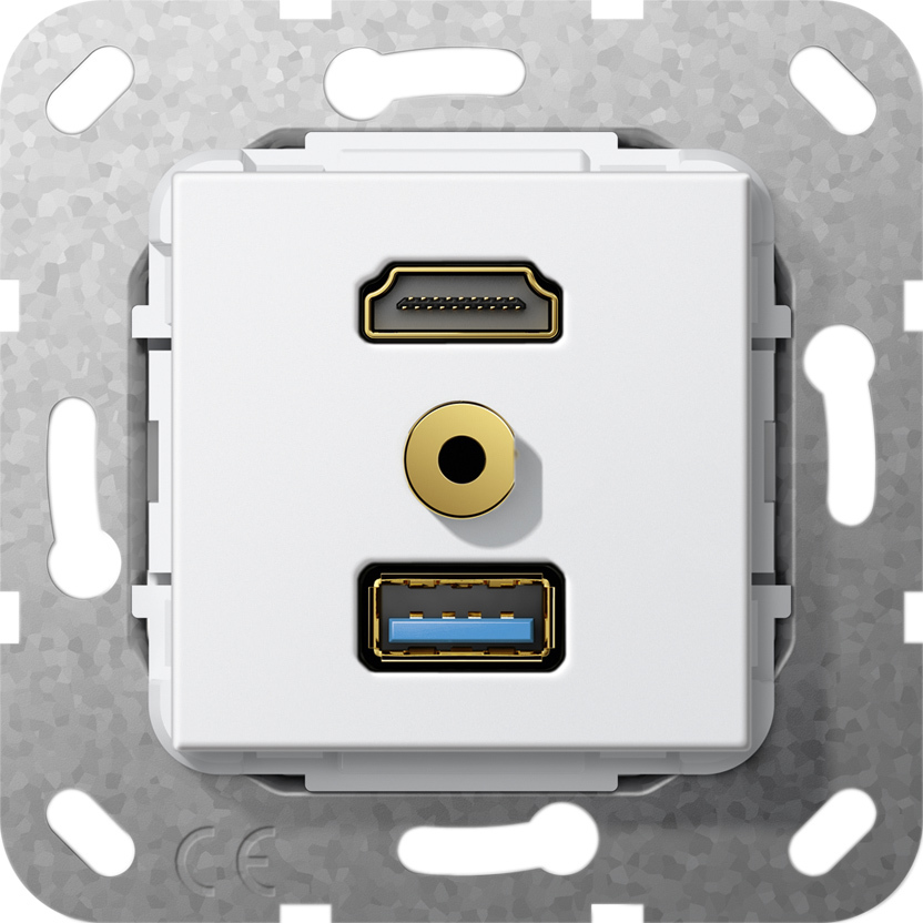 1St. Gira 568103 HDMI USB 3.0 A M-Klinke K-Peitsche Einsatz Reinweiß
