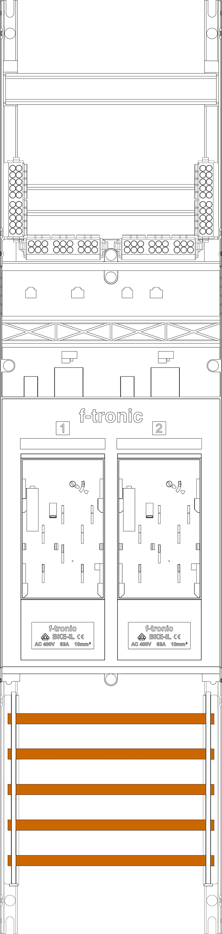 1St. F-Tronic E16L Zählerfeld E16L, 1-feldrig, H=1050mm, 2-eHZ lange Kabel 7141011