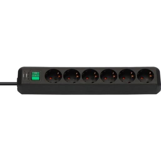 1St. Brennenstuhl 1159500400 Eco-Line Steckdosenleiste mit Schalter 6-fach schwarz 3m H05VV-F 3G1,5