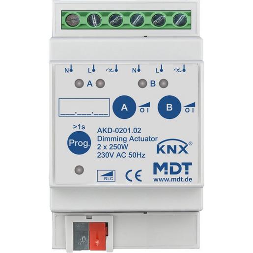 1St. MDT Dimmaktor 2-fach REG AKD-0201.02 250W 230VAC 3TE
