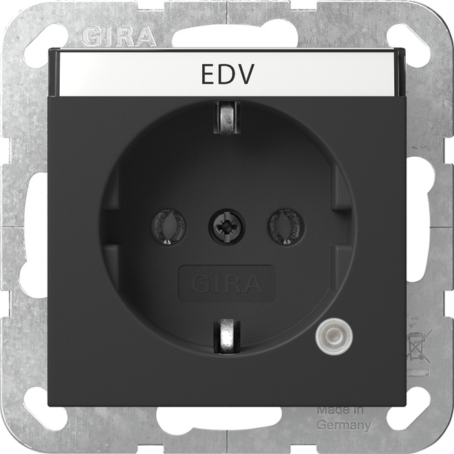 1St. Gira 4452005 SCHUKO-Steckdose 16A 250V mit Kontrolllicht und Beschriftungsfeld, Schwarz matt