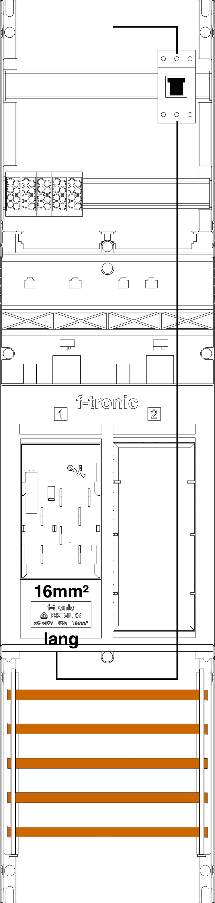 1St. F-Tronic ER6-16L-PV Zählerfeld ER6-16L-PV, 1-feldrig,H=1050mm,1-eHZ 16mm², Kaskade, 1 HSP, 1 Res. 7141028