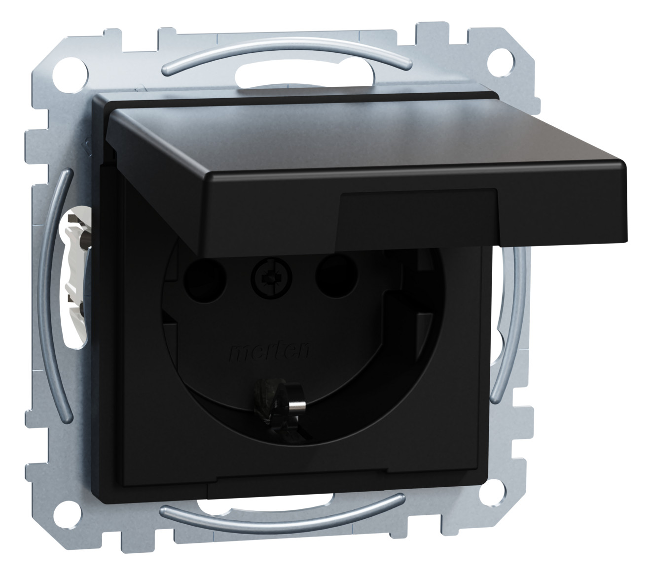 1St. Merten MEG2310-0403 Steckdose mit Klappdeckel, Berührungsschutz, Steckklemmen, schwarz matt, System M Ocean Plastic