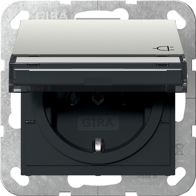 1St. Gira 4410600 Steckdose 16A 250V mit Klappdeckel und Beschriftungsfeld, Edelstahl