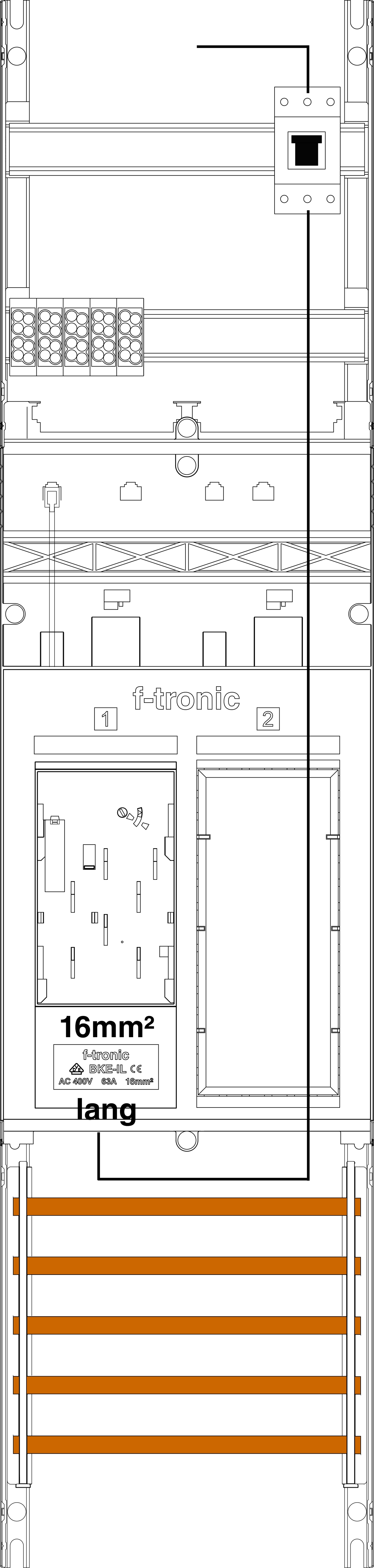 1St. F-Tronic ER6DS-16L-PV Zählerfeld ER6DS-16L-PV, 1-feldrig,H=1050mm,1-eHZ 16mm², mit DS, Kaskade, 1 HSP, 1 Res. 7141178