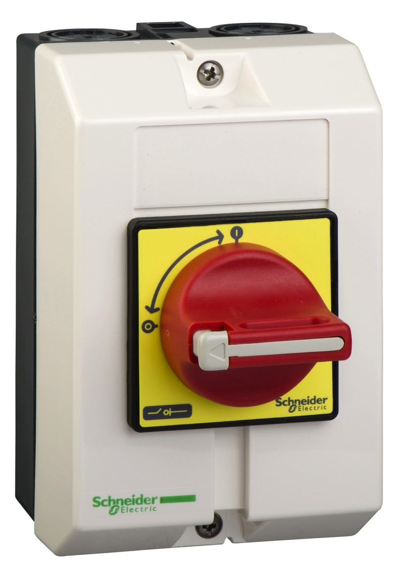 1St. Schneider Electric VCF02GE Not-Aus/Hauptschalter, 3p, 690V, 10A, +Aufbaugehäuse, Griff rot abschließbar