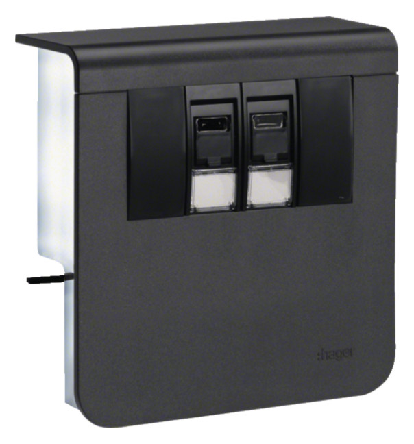 1St. Hager SL200809079011 Geräteträger 2xCat.6A SL 20x80 schwarz