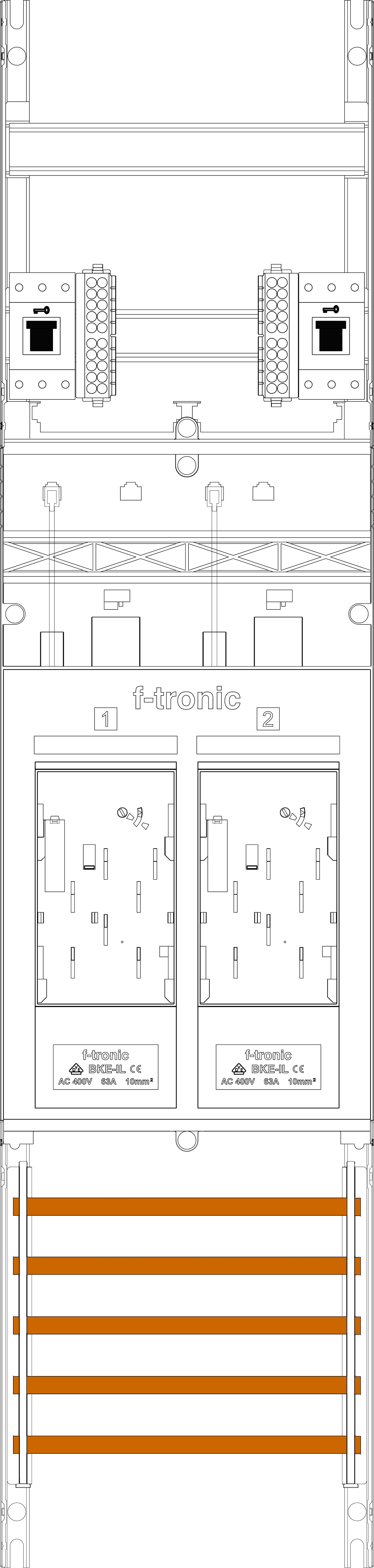 1St. F-Tronic E16LDS-HSS Zählerfeld E16LDS-HSS,H=1050mm, 1-feldrig, 2-eHZ lange Kabel, mit DS, 2 HSS, 2 Res. 7141261