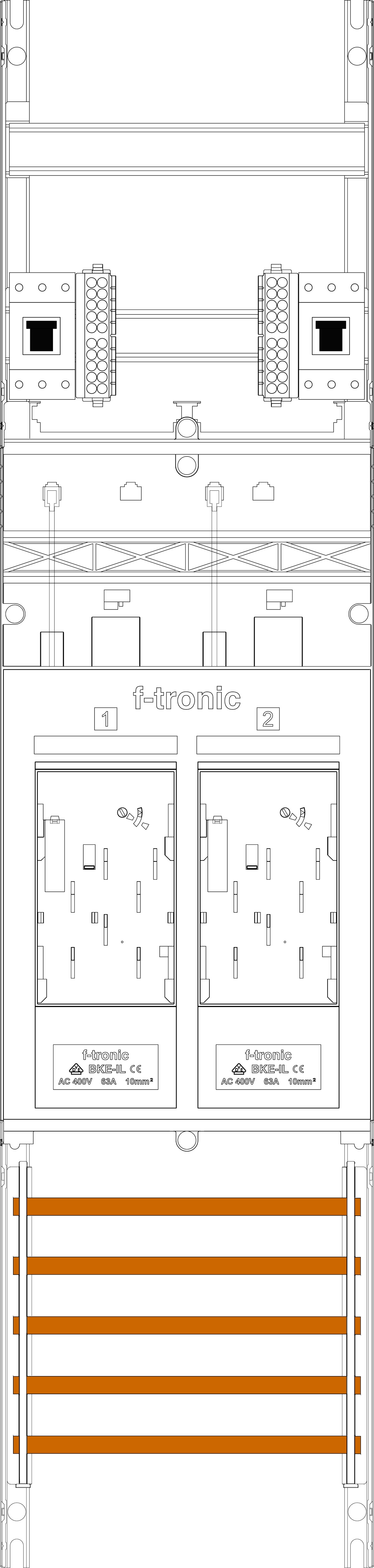 1St. F-Tronic E16LDS-HSP Zählerfeld E16LDS-HSP,H=1050mm, 1-feldrig, 2-eHZ lange Kabel, mit DS, 2 HSP 7141211
