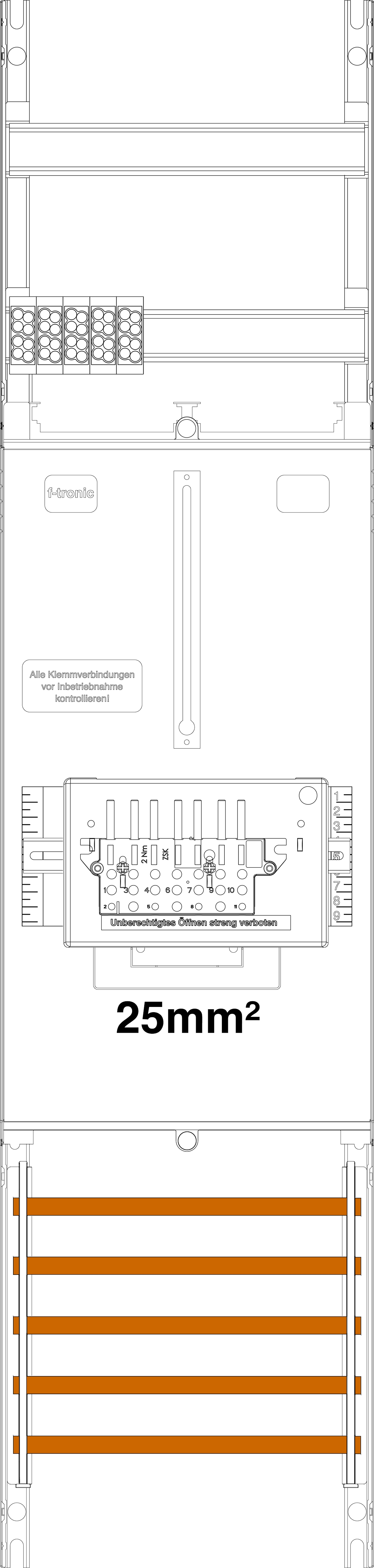 1St. F-Tronic Z1B-25-ZSK100A Zählerfeld Z1B-25-ZSK100A, H=1050mm, 1-feldrig, 1-3.HZ, 25mm², 1 ZSK-Set 100A 7141461