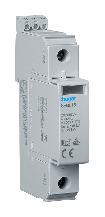 1St. Hager SPB115 Überspannungsableiter T2 1P 40kA TNC Defektanzeige + Kontakt