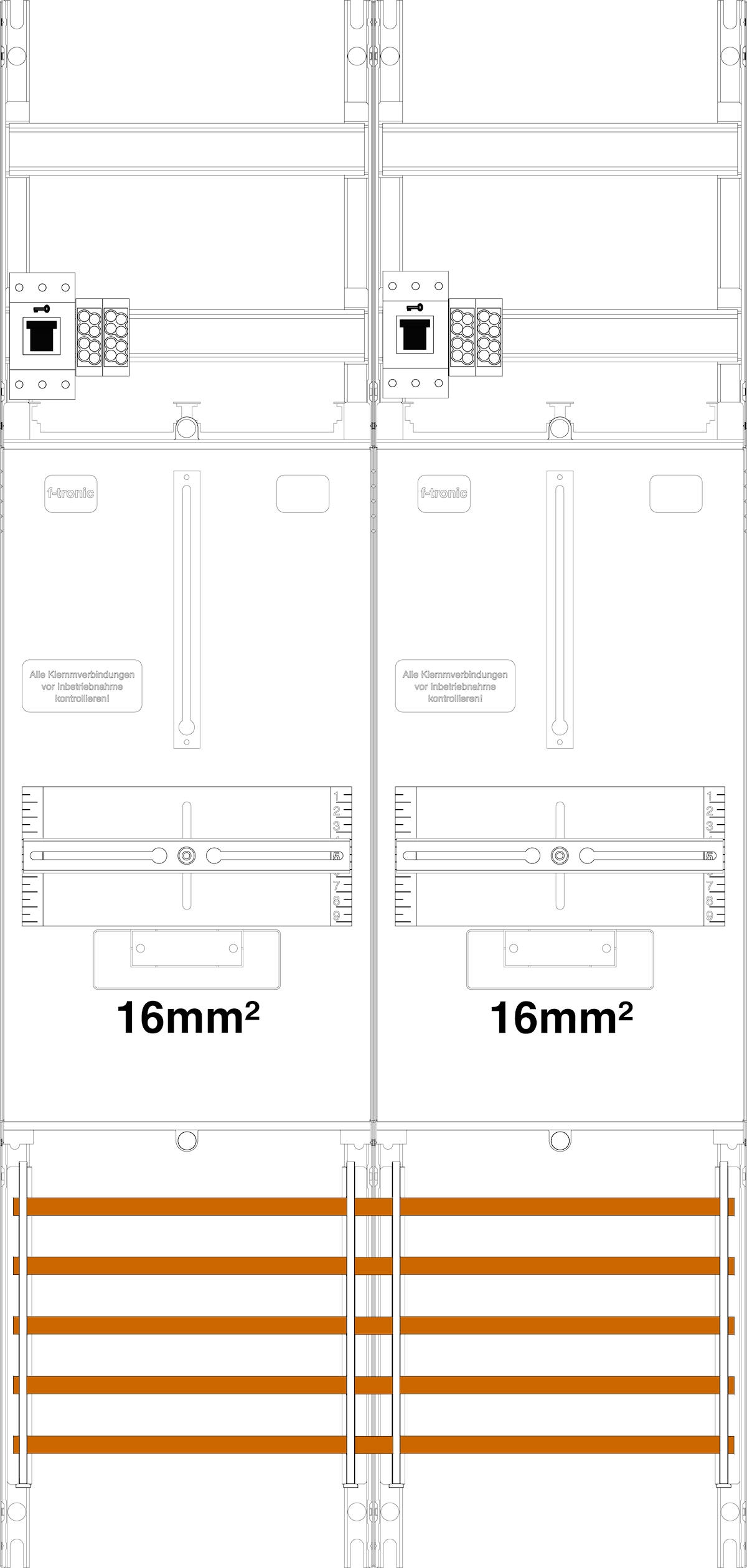 1St. F-Tronic Z21B-16-HSS Zählerfeld Z21B-16-HSS, 2-feldrig, H=1050mm, 2-3.HZ, 16mm², 2 HSS 7141409