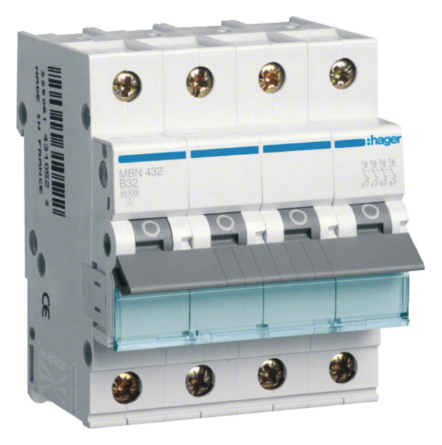 1St. Hager MBN432 LS-Schalter 4 polig 6kA B-32A 4M 1St. Hager MBN432 LS-Schalter 4 polig 6kA B-32A 4M