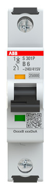 1St. ABB S301P-B6 Sicherungsautomat B-Char., 25 kA, 6A, 1P 2CDS381001R0065