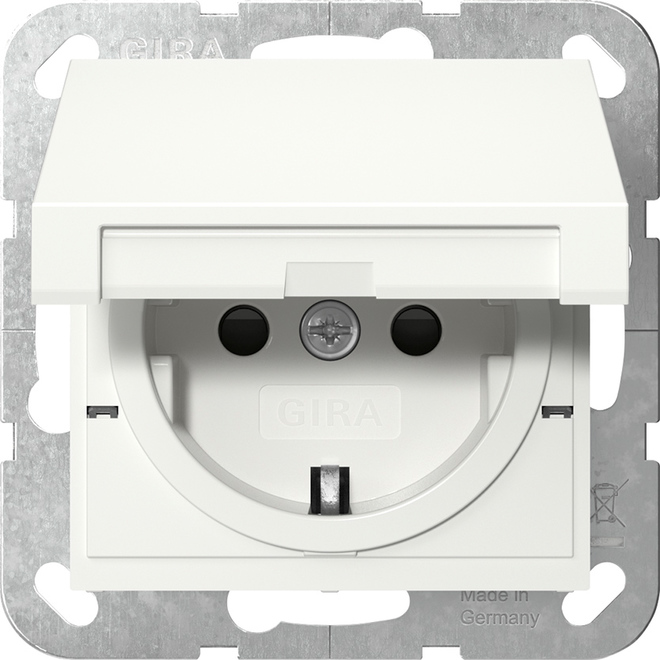 1St. Gira 475427 SCHUKO-Steckdose 16A 250V mit Klappdeckel und Shutter, Schraubklemmen, Reinweiß seidenmatt